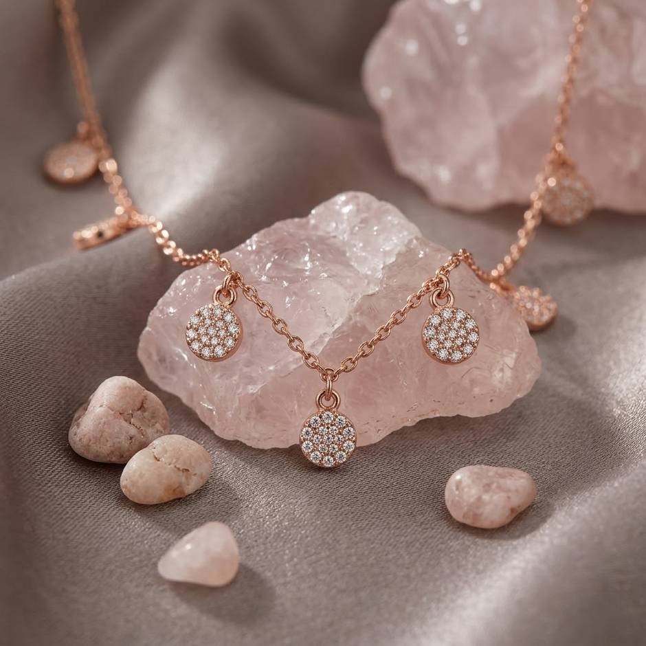 Rose Gold Round Floral Charm 925 Sterling Silver Chain Pendant for Women