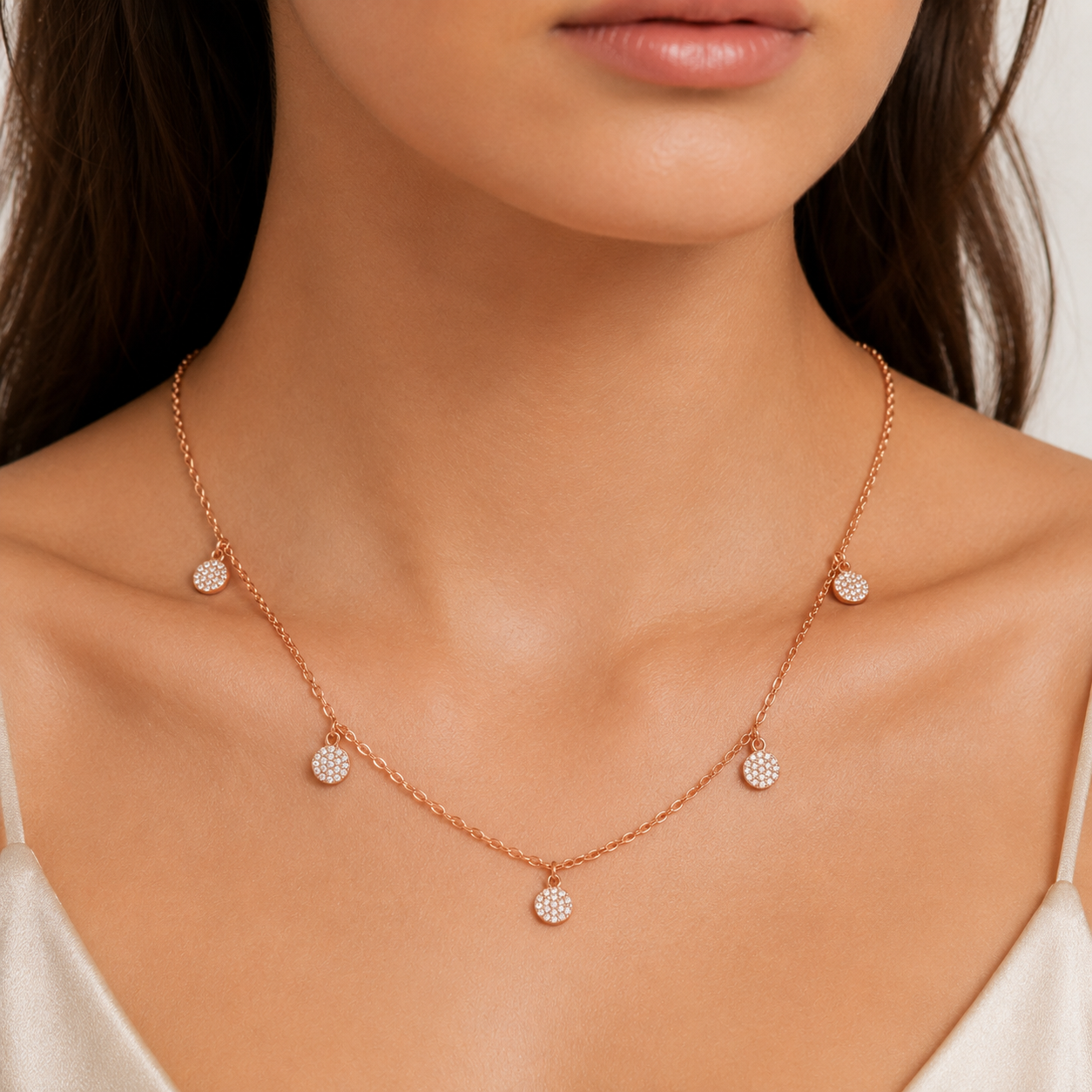 Rose Gold Round Floral Charm 925 Sterling Silver Chain Pendant for Women