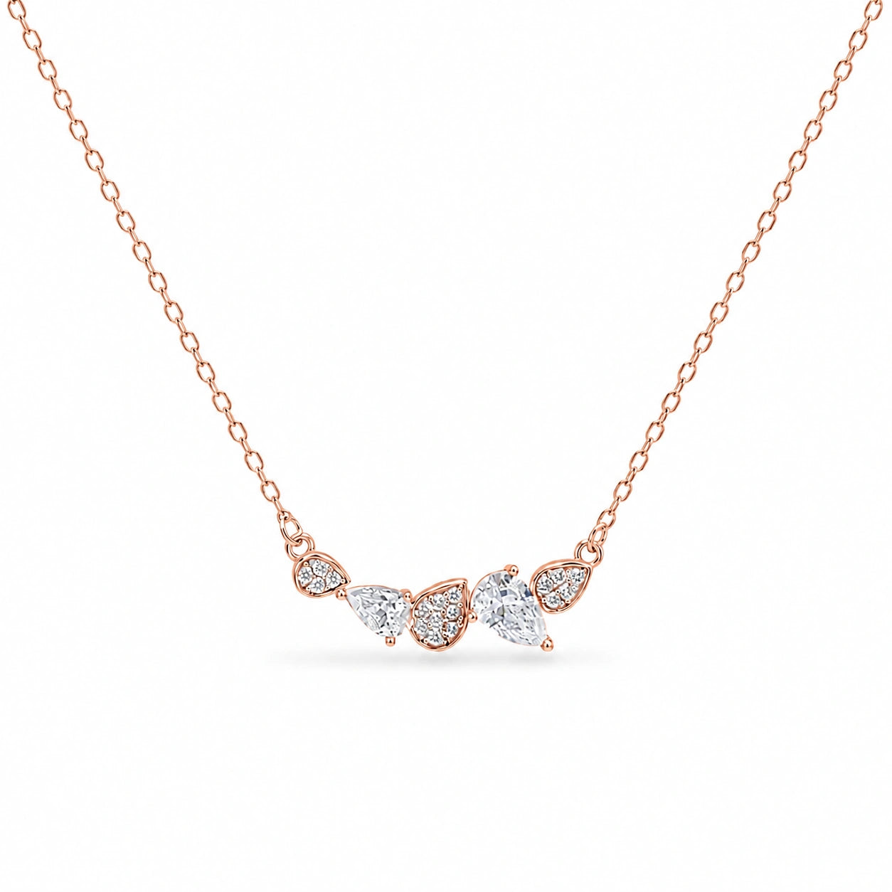 Rose Gold Round & Drop White Stone 925 Sterling Silver Pendant Chain for Women