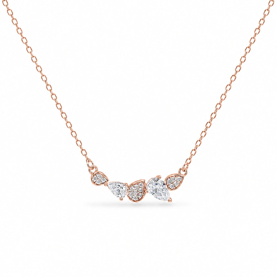 Rose Gold Round & Drop White Stone 925 Sterling Silver Pendant Chain for Women