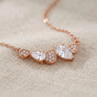 Rose Gold Round & Drop White Stone 925 Sterling Silver Pendant Chain for Women
