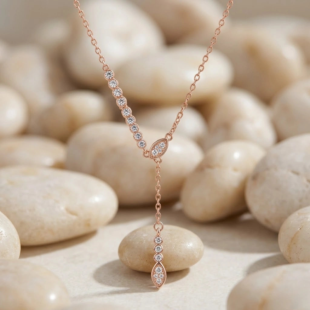 Rose Gold Sparkle CZ Multi-Link 925 Sterling Silver Pendant Chain for Women