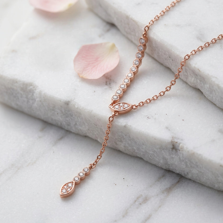 Rose Gold Sparkle CZ Multi-Link 925 Sterling Silver Pendant Chain for Women