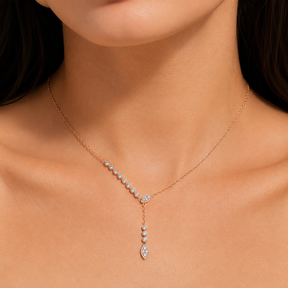 Rose Gold Sparkle CZ Multi-Link 925 Sterling Silver Pendant Chain for Women