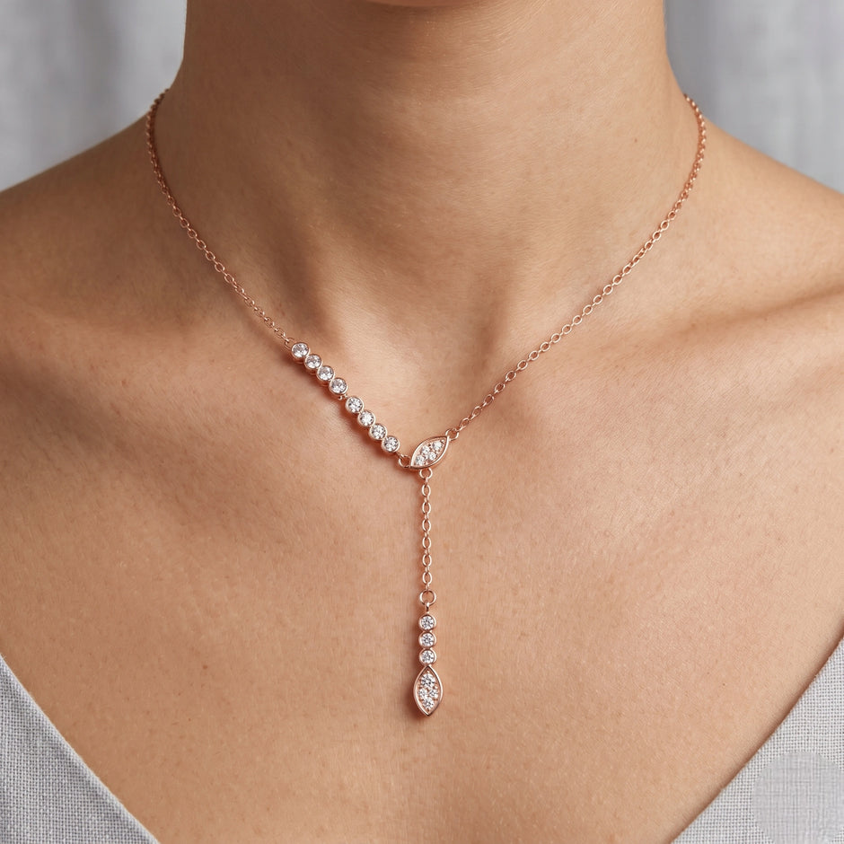 Rose Gold Sparkle CZ Multi-Link 925 Sterling Silver Pendant Chain for Women