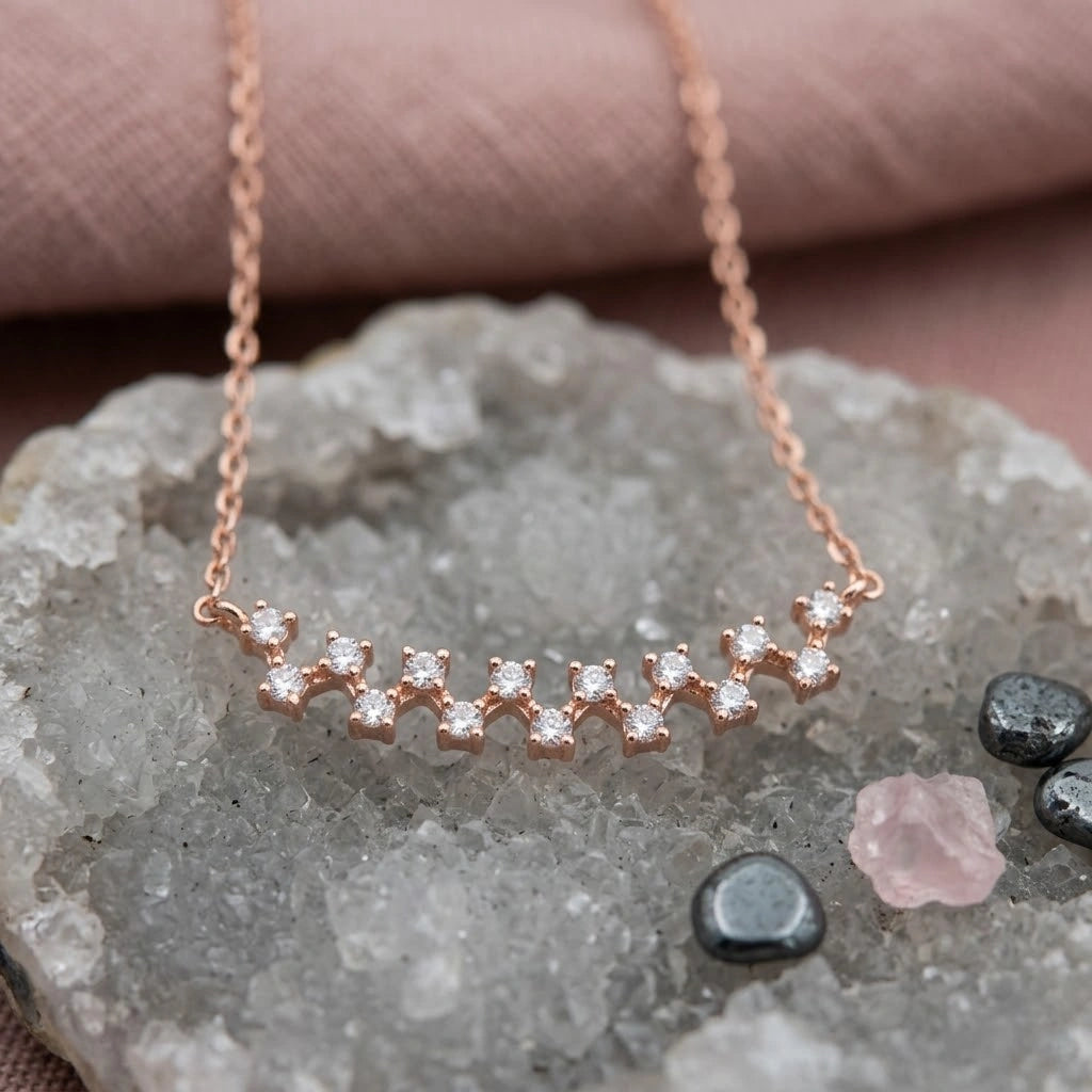 Rose Gold Sparkle Star 925 Sterling Silver Pendant Chain for Women