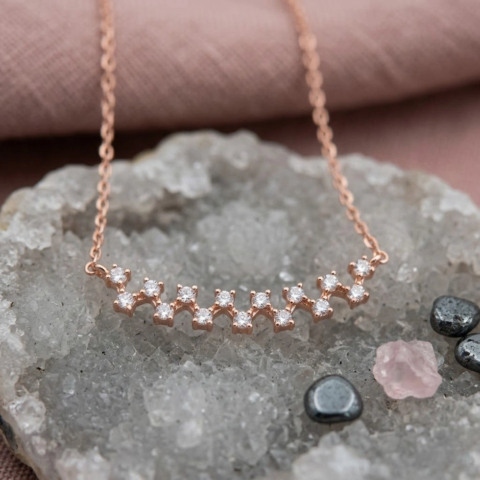 Rose Gold Sparkle Star 925 Sterling Silver Pendant Chain for Women