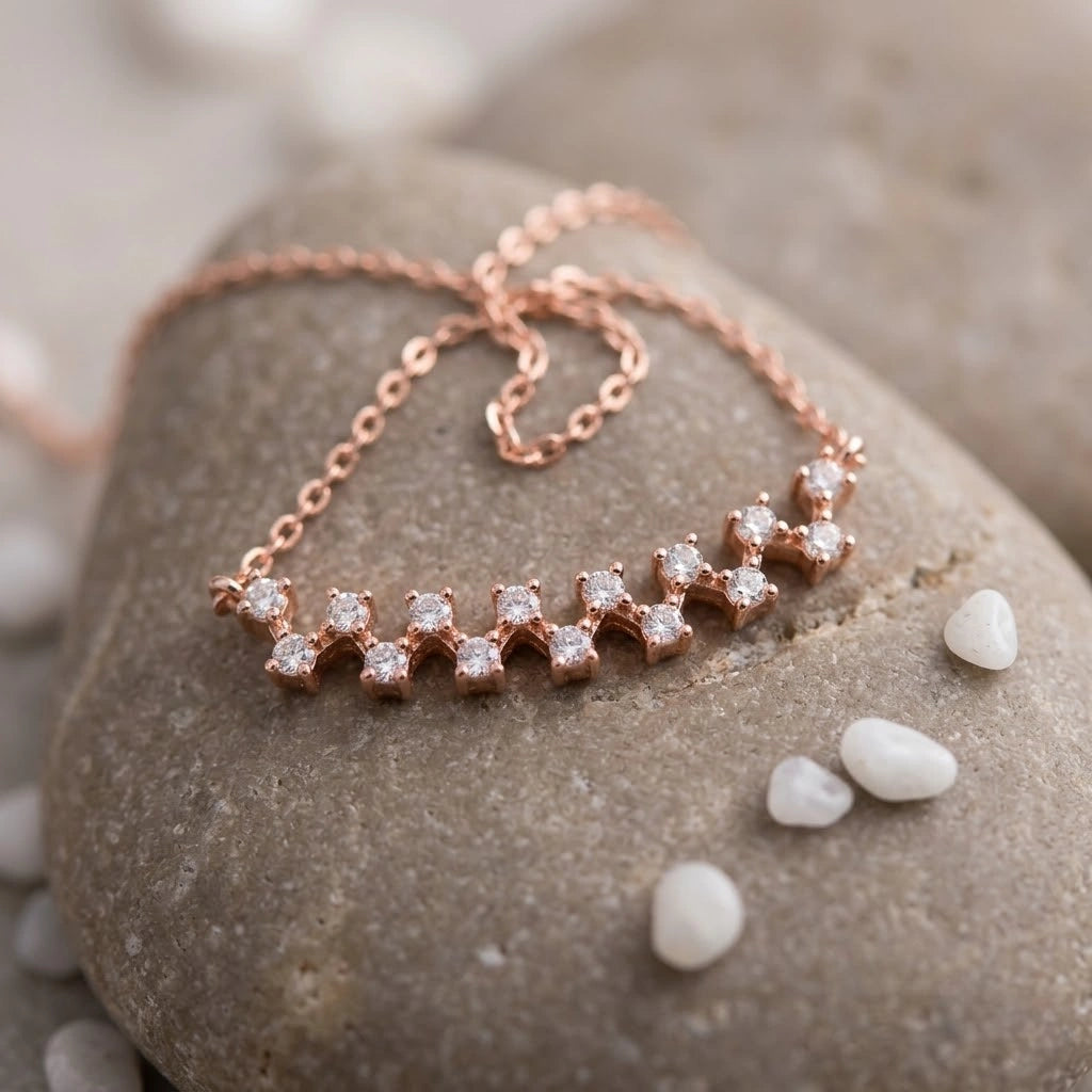Rose Gold Sparkle Star 925 Sterling Silver Pendant Chain for Women