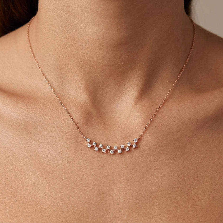 Rose Gold Sparkle Star 925 Sterling Silver Pendant Chain for Women
