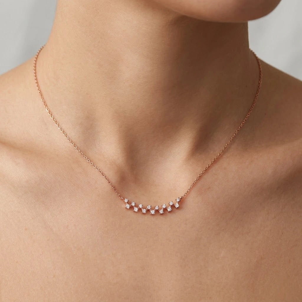 Rose Gold Sparkle Star 925 Sterling Silver Pendant Chain for Women