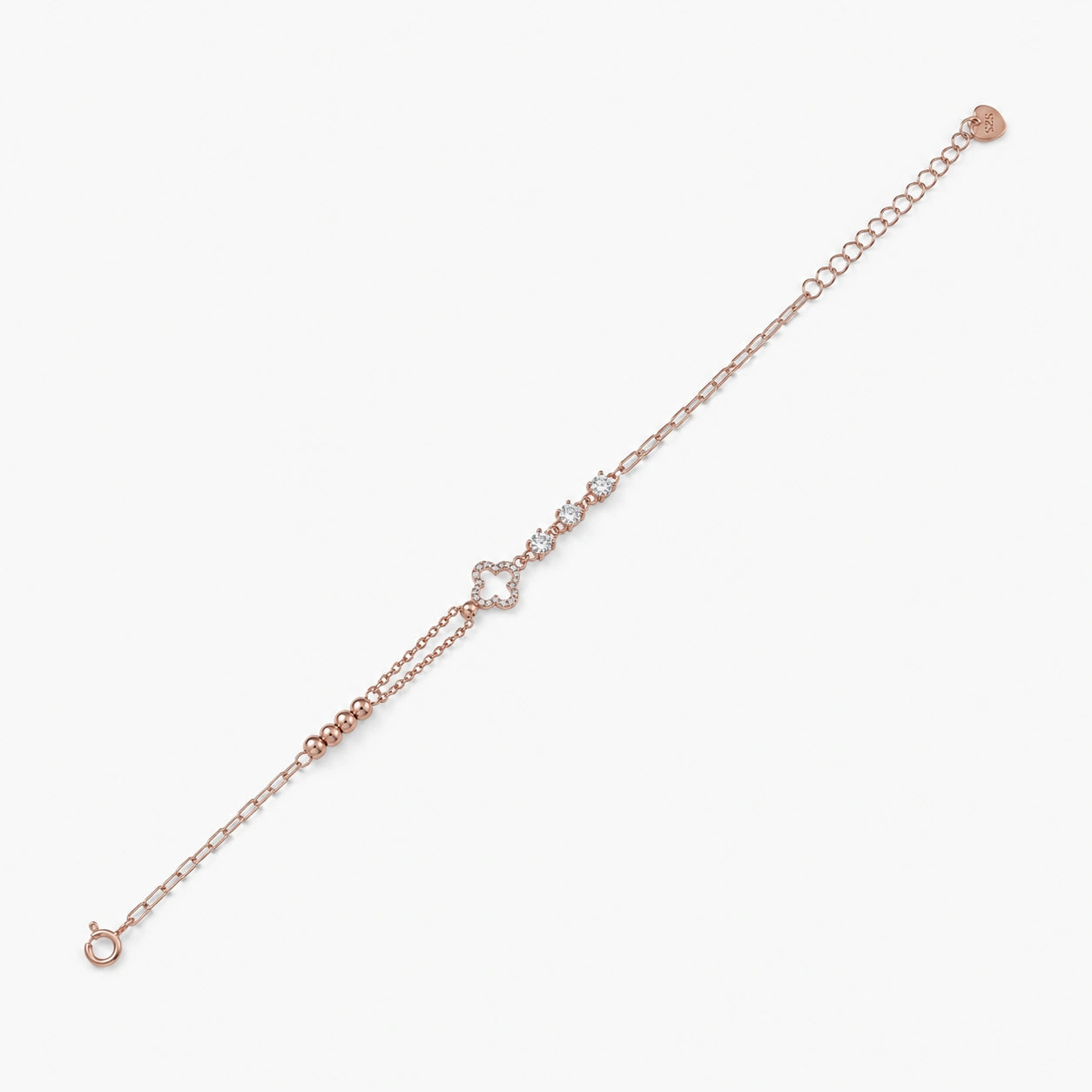 Rose Gold Square Charm 925 Sterling Silver Bracelet for Women