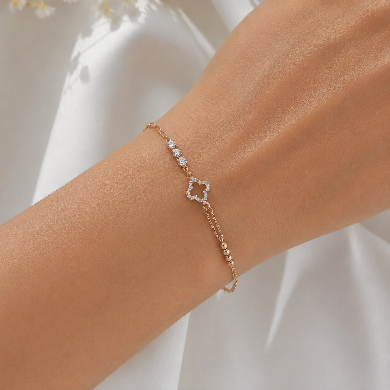 Rose gold 925 sterling silver square charm bracelet for women