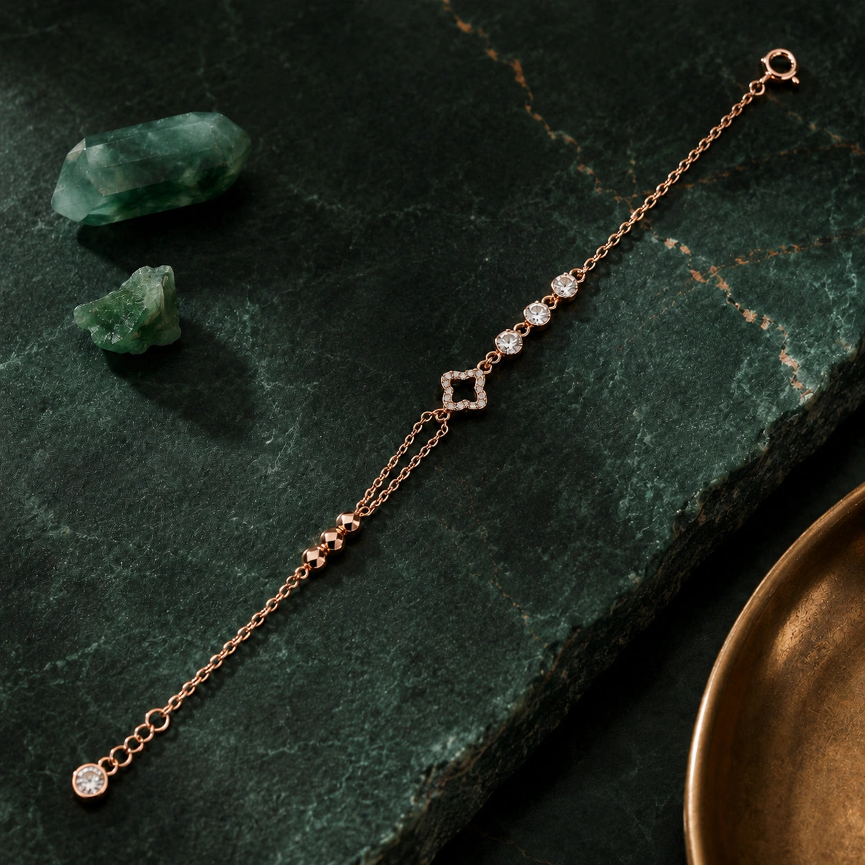 Rose gold 925 sterling silver square charm bracelet for women