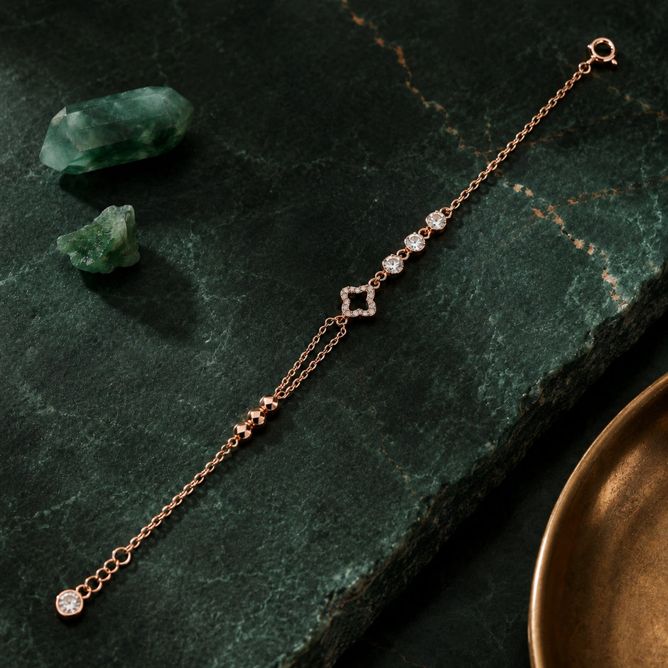 Rose gold 925 sterling silver square charm bracelet for women