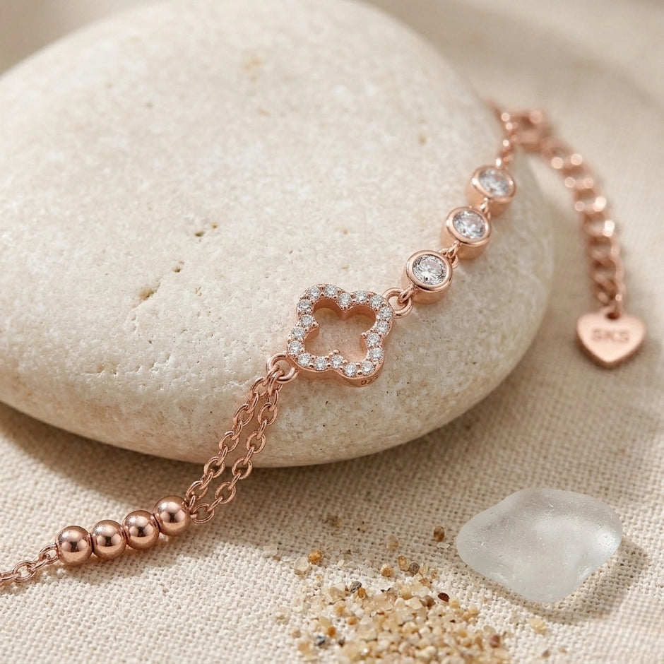 Rose gold 925 sterling silver square charm bracelet for women