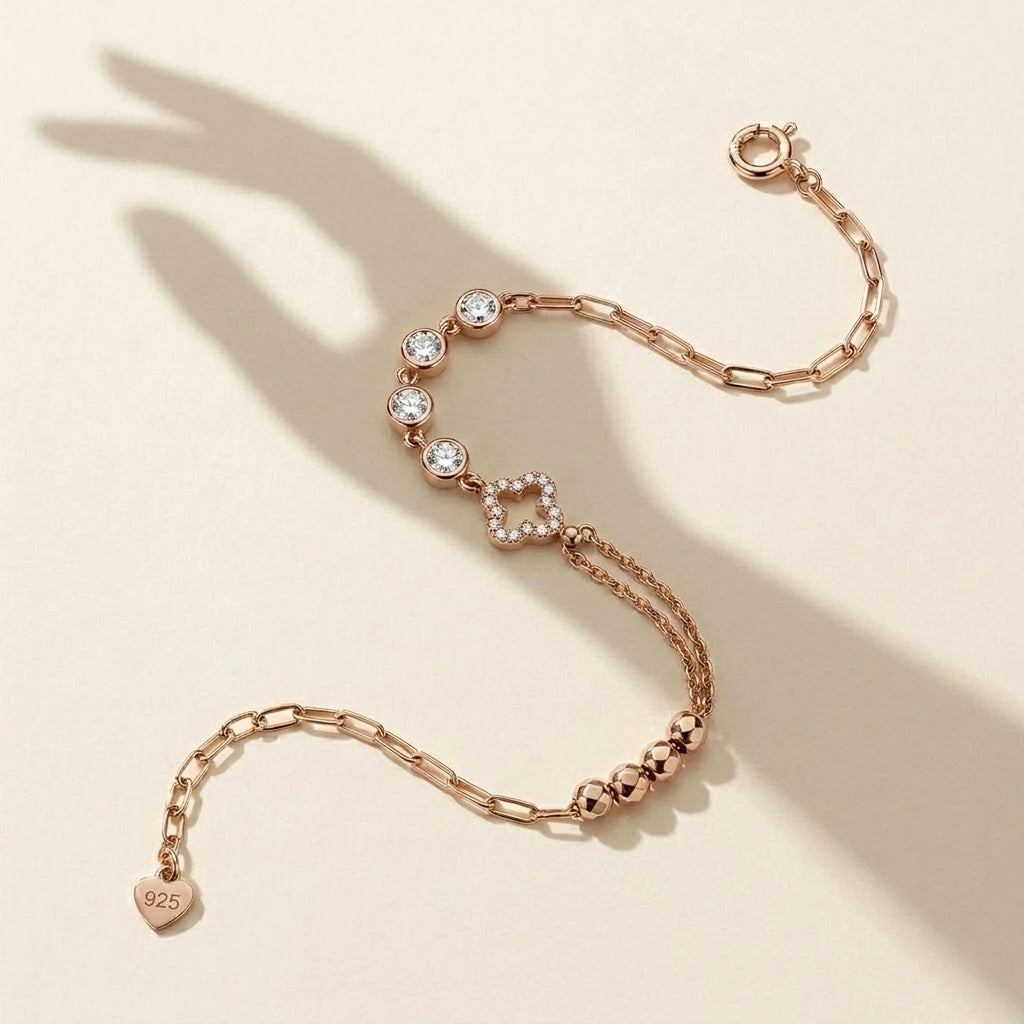 Rose gold 925 sterling silver square charm bracelet for women