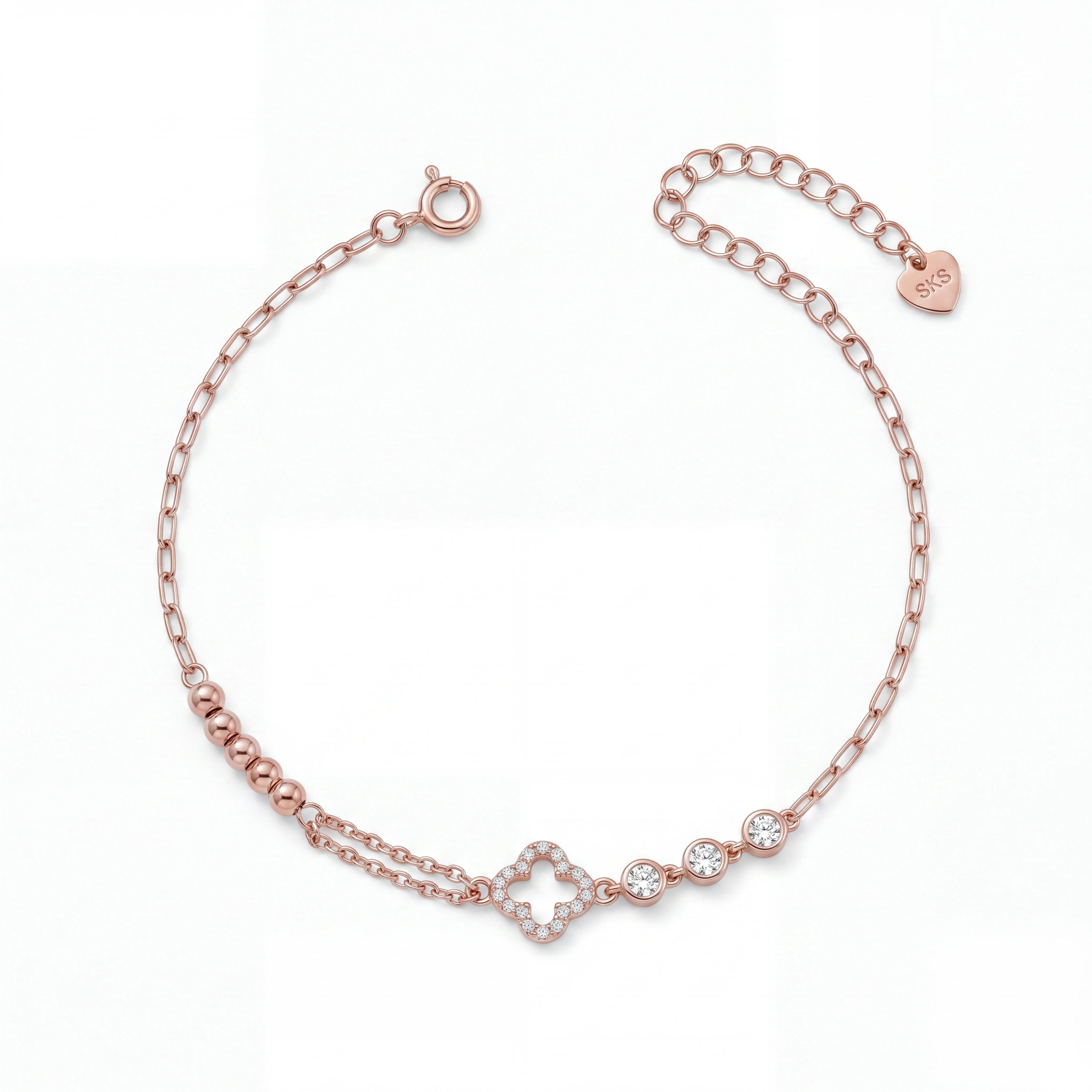 Rose gold 925 sterling silver square charm bracelet for women