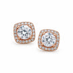 Rose Gold Square Halo Diamond 925 Sterling Silver Stud Earrings for Women