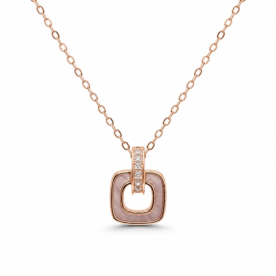 Rose Gold Square Loop CZ 925 Sterling Silver Pendant Chain for Women