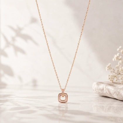 Rose Gold Square Loop CZ 925 Sterling Silver Pendant Chain for Women