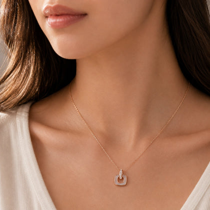 Rose Gold Square Loop CZ 925 Sterling Silver Pendant Chain for Women