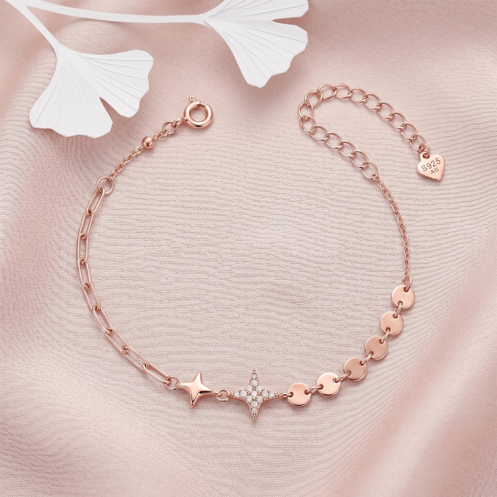 Rose gold 925 sterling silver star charm bracelet for women