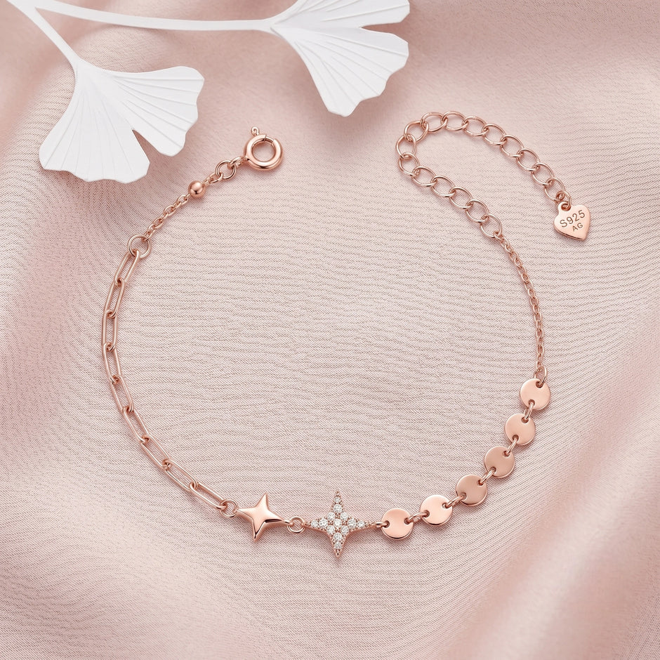 Rose gold 925 sterling silver star charm bracelet for women