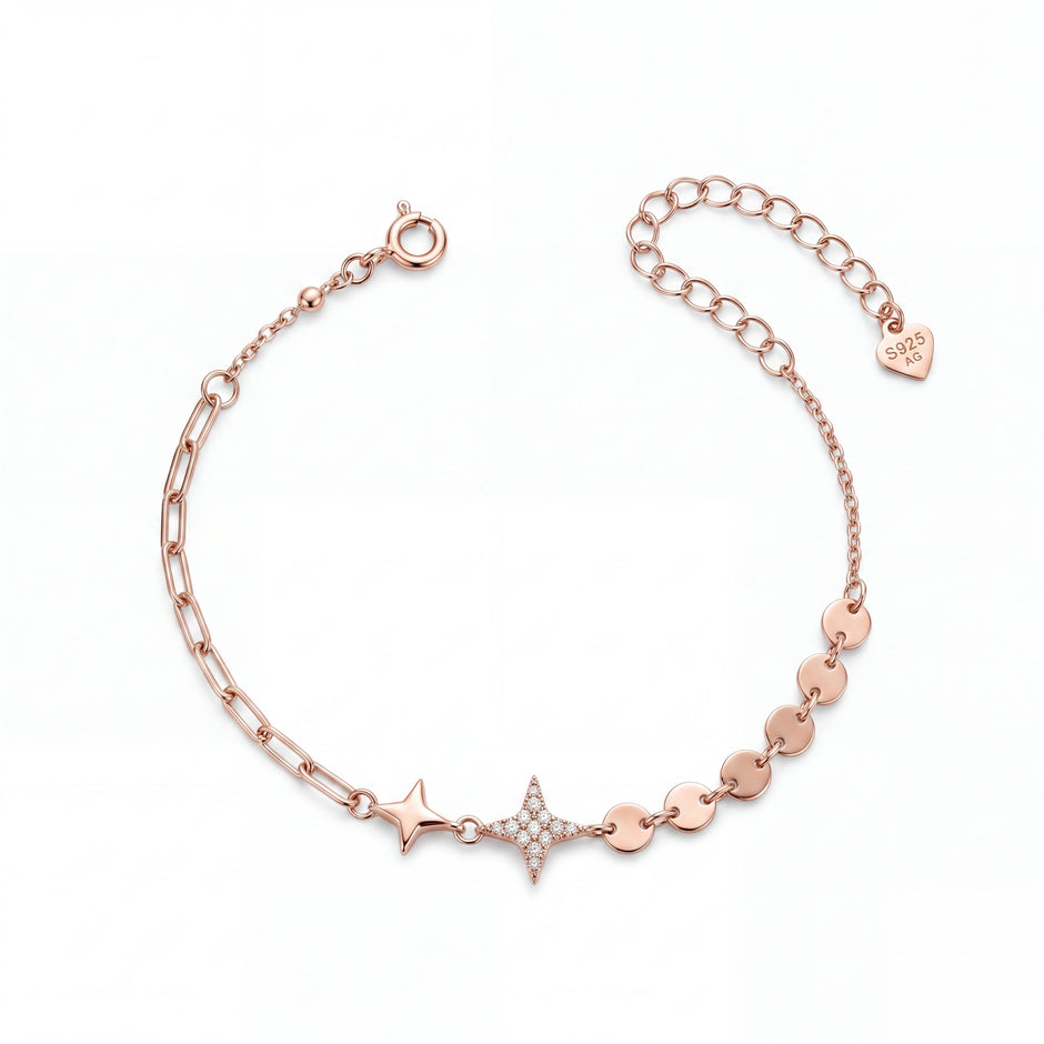 Rose gold 925 sterling silver star charm bracelet for women