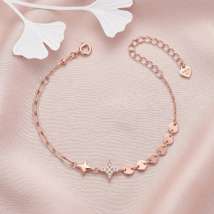 Rose gold 925 sterling silver star charm bracelet for women