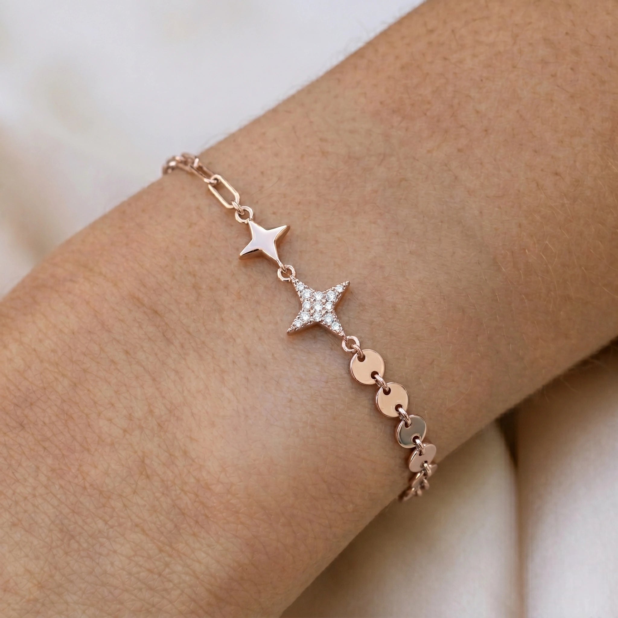 Rose gold 925 sterling silver star charm bracelet for women
