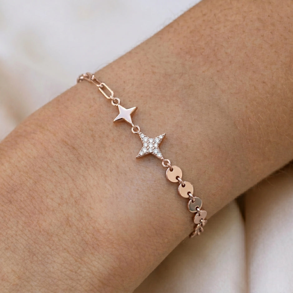Rose gold 925 sterling silver star charm bracelet for women