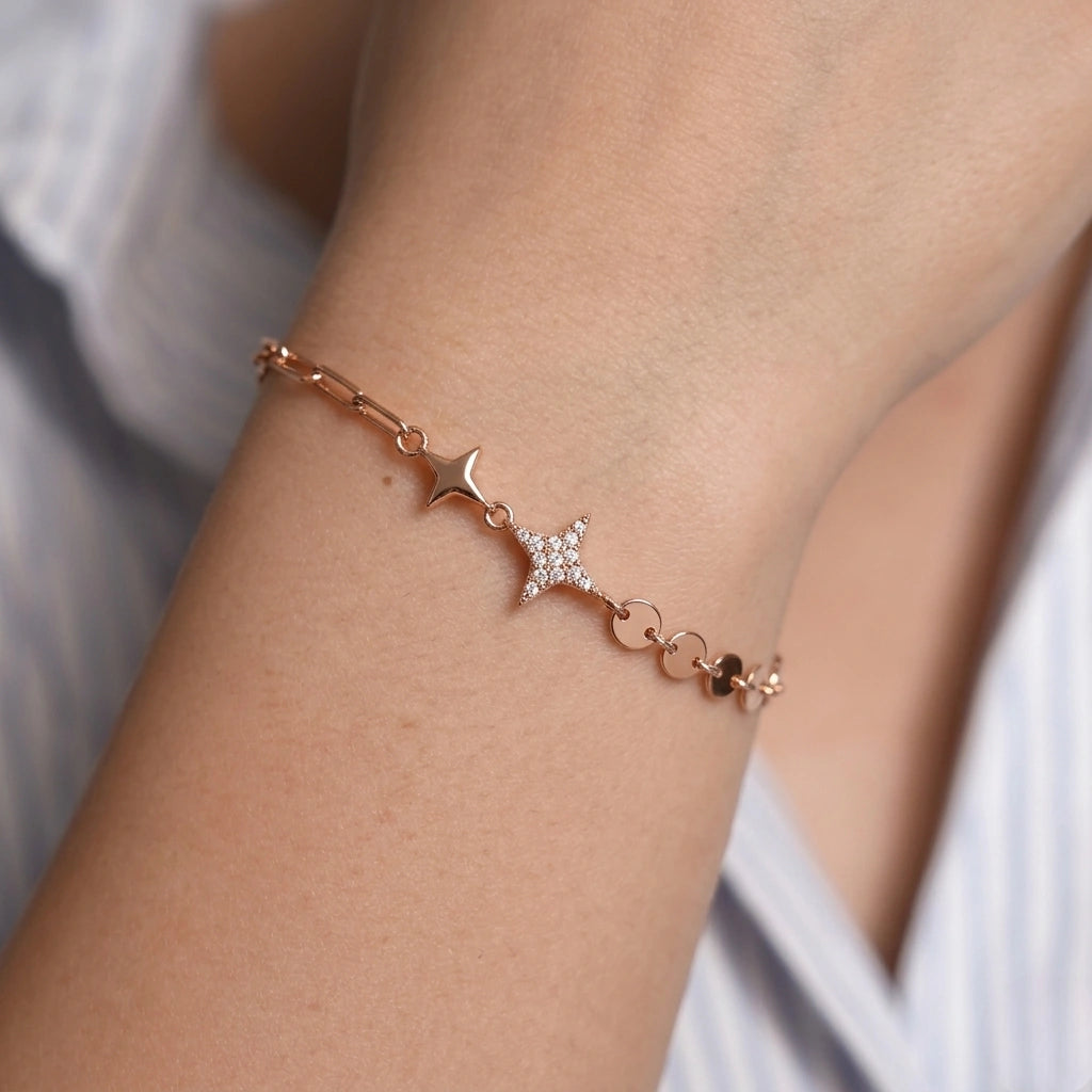 Rose gold 925 sterling silver star charm bracelet for women