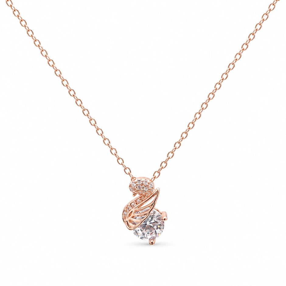 Rose Gold Swan Drop White Stone 925 Sterling Silver Pendant Chain for Women