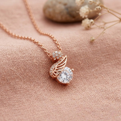 Rose Gold Swan Drop White Stone 925 Sterling Silver Pendant Chain for Women