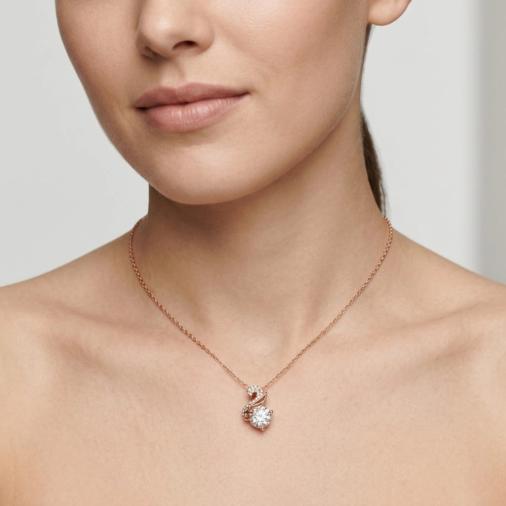 Rose Gold Swan Drop White Stone 925 Sterling Silver Pendant Chain for Women