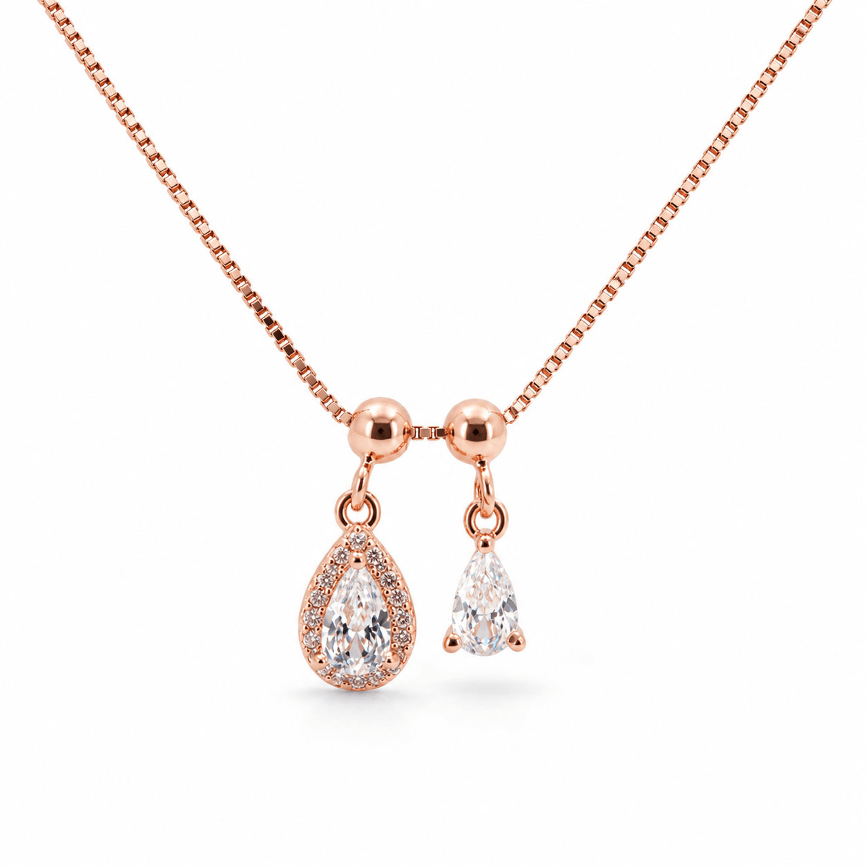 Rose Gold Teardrop CZ 925 Sterling Silver Pendant Chain for Women