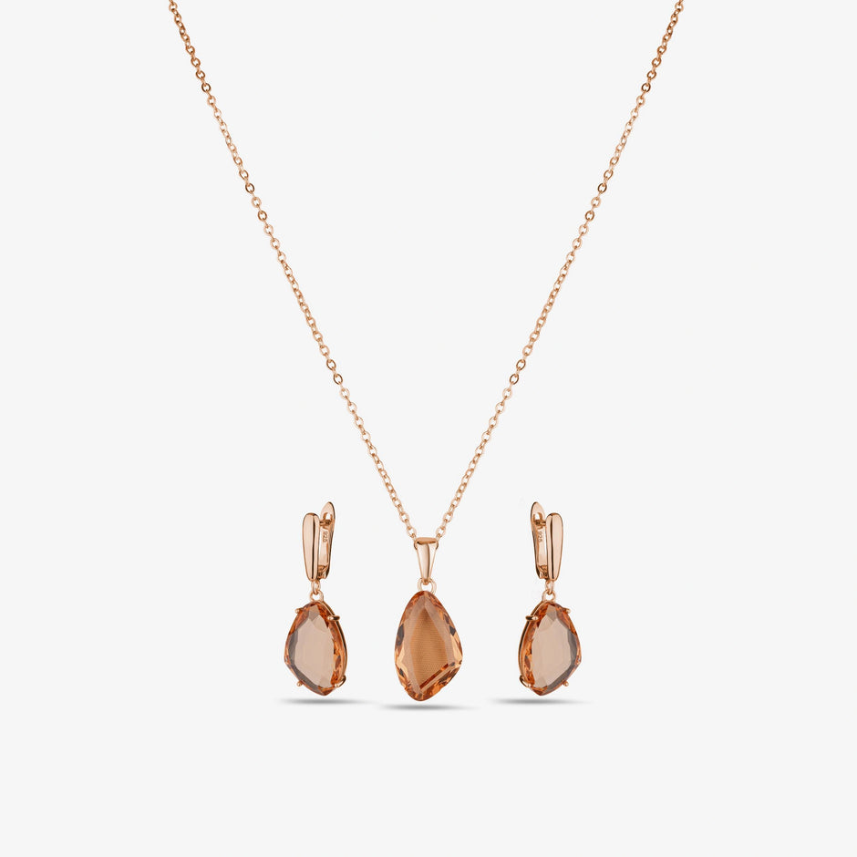 Rose Gold Teardrop Stone 925 Sterling Silver Rose Gold Pendant Set for Women