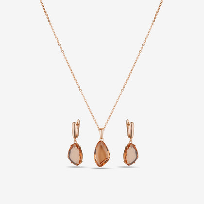 Rose Gold Teardrop Stone 925 Sterling Silver Rose Gold Pendant Set for Women