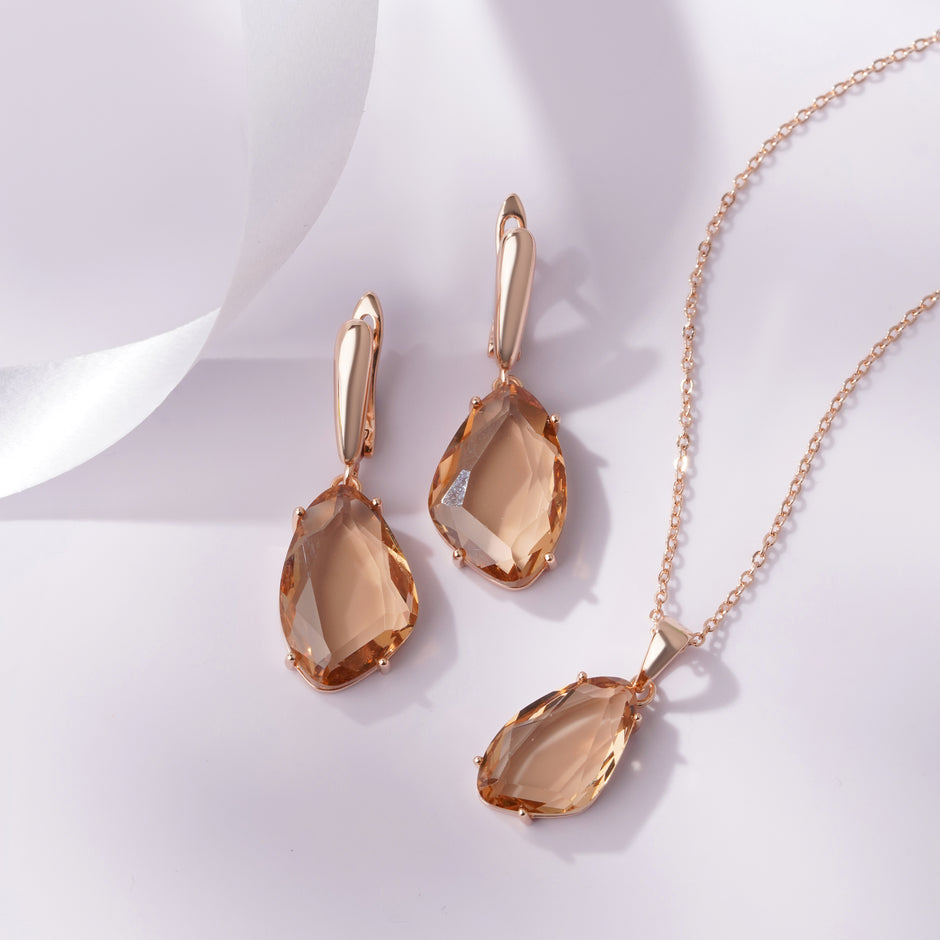 Rose Gold Teardrop Stone 925 Sterling Silver Rose Gold Pendant Set for Women