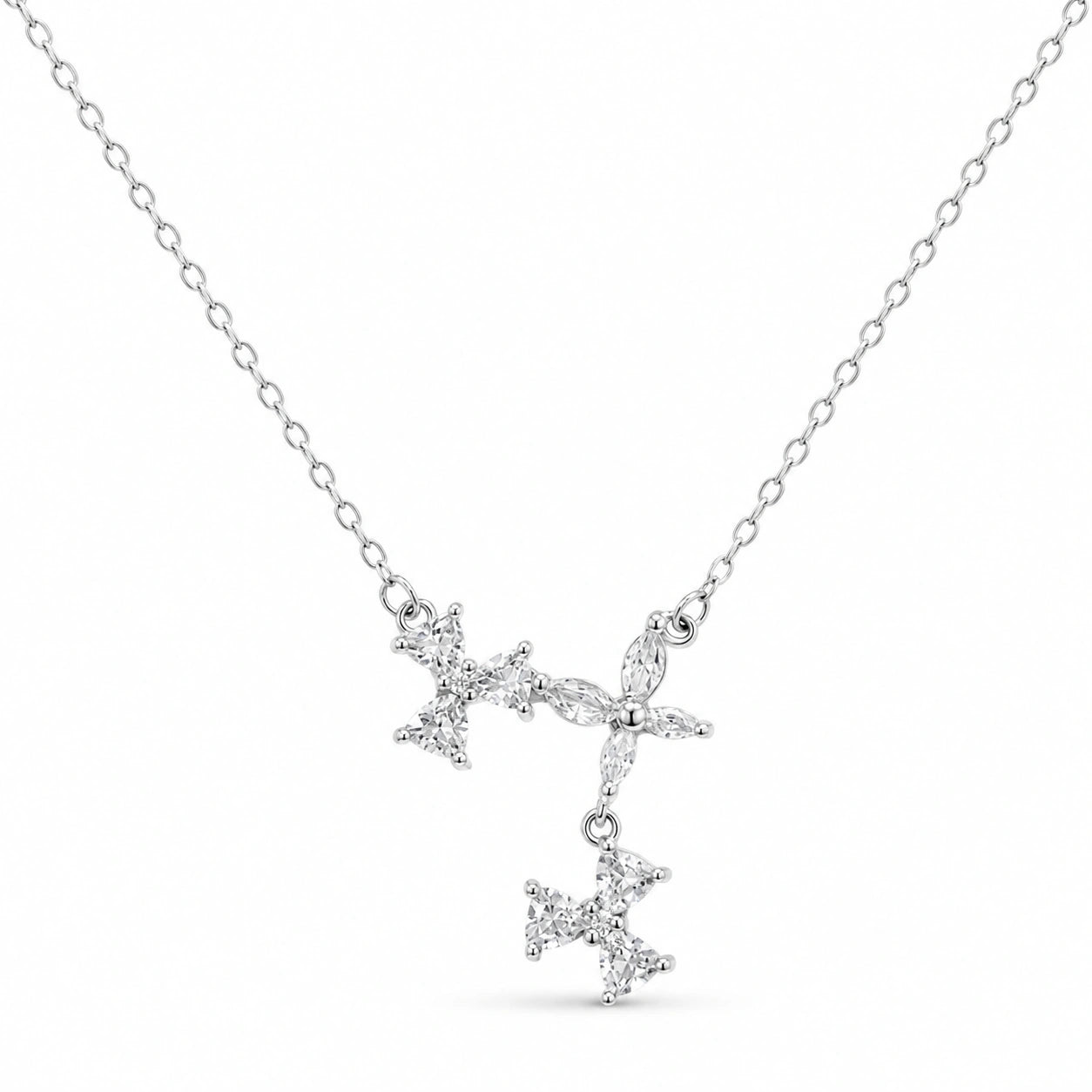 Silver Triple Flower CZ 925 Sterling Silver Pendant Chain for Women