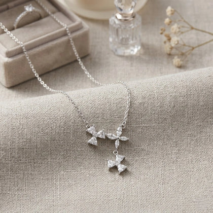 Silver Triple Flower CZ 925 Sterling Silver Pendant Chain for Women