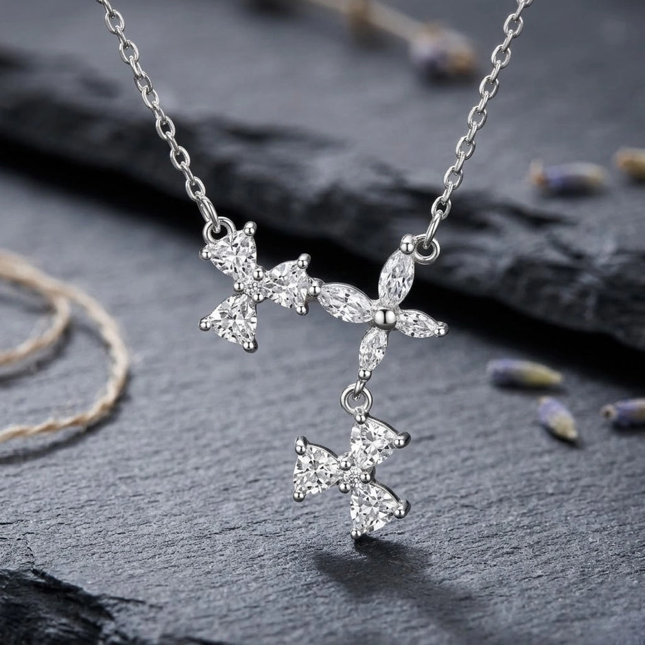 Silver Triple Flower CZ 925 Sterling Silver Pendant Chain for Women