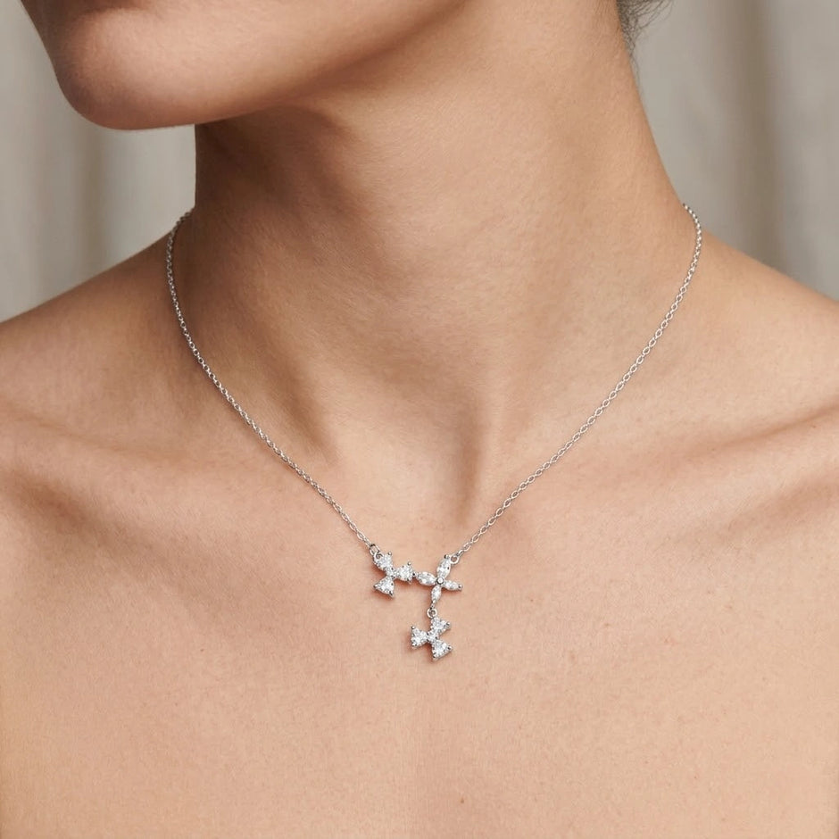 Silver Triple Flower CZ 925 Sterling Silver Pendant Chain for Women