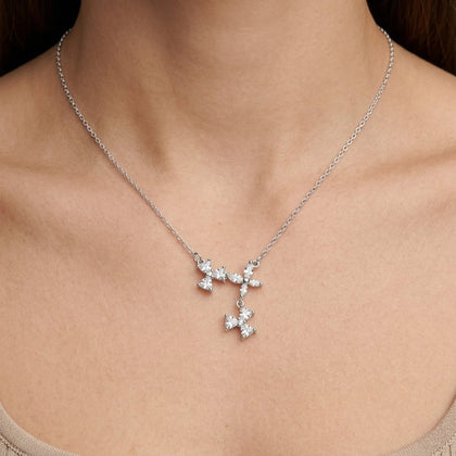 Silver Triple Flower CZ 925 Sterling Silver Pendant Chain for Women
