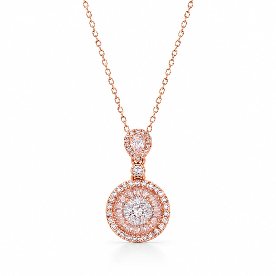 Rose Gold Triple Round & Drop Pendant 925 Sterling Silver Chain for Women