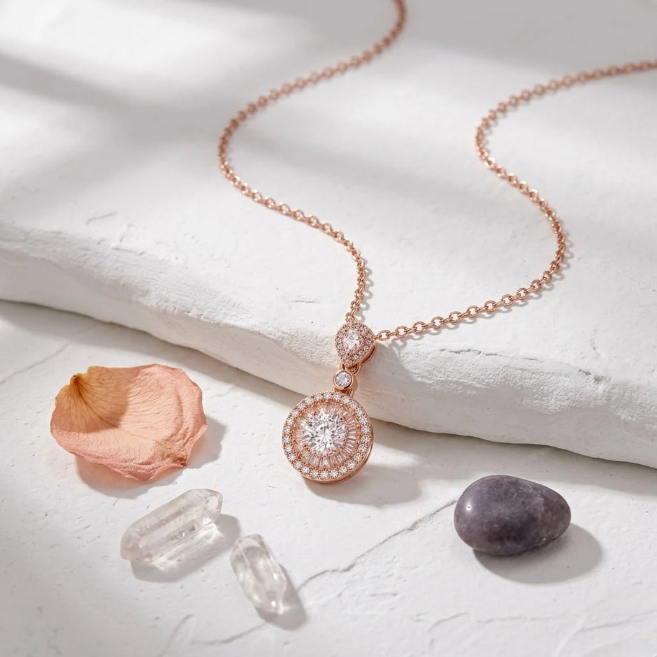Rose Gold Triple Round & Drop Pendant 925 Sterling Silver Chain for Women