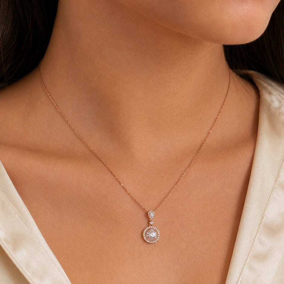 Rose Gold Triple Round & Drop Pendant 925 Sterling Silver Chain for Women