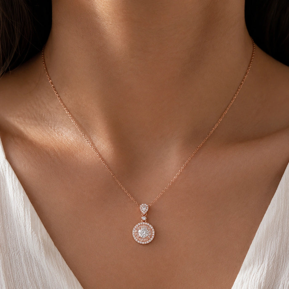 Rose Gold Triple Round & Drop Pendant 925 Sterling Silver Chain for Women