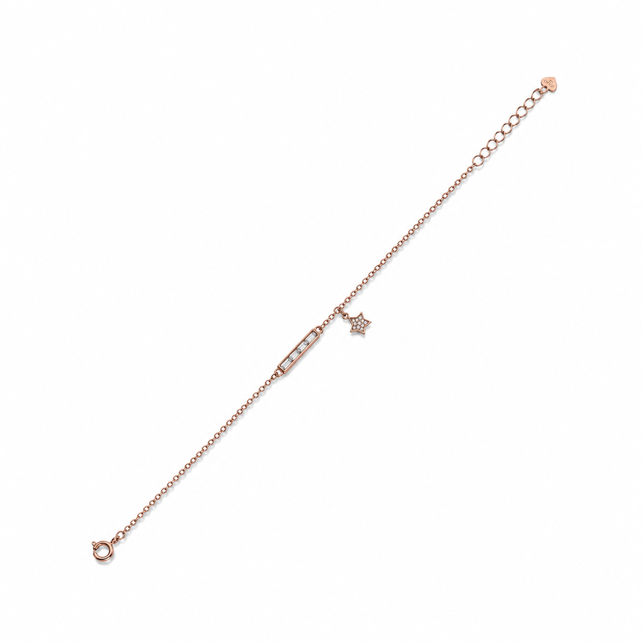 Rose gold 925 sterling silver bar star charm bracelet for women