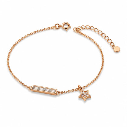 Rose gold 925 sterling silver bar star charm bracelet for women